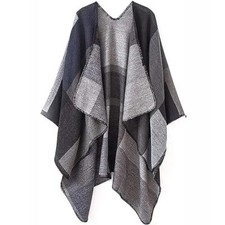 Women's Shawl Wraps Open Front Poncho Cape Oversized One Size Series 1-black