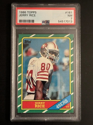1986 topps Jerry Rice RC #161 - PSA 7 NM (7013) , ++clean &  sharp! 49ers Rookie