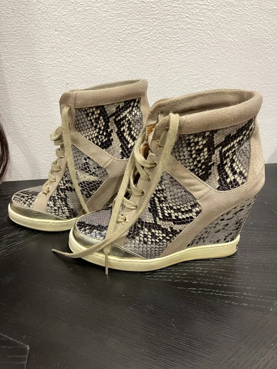 Jimmy Choo Shaded Snake Print Pebble High Top Wedge Sneakers Size