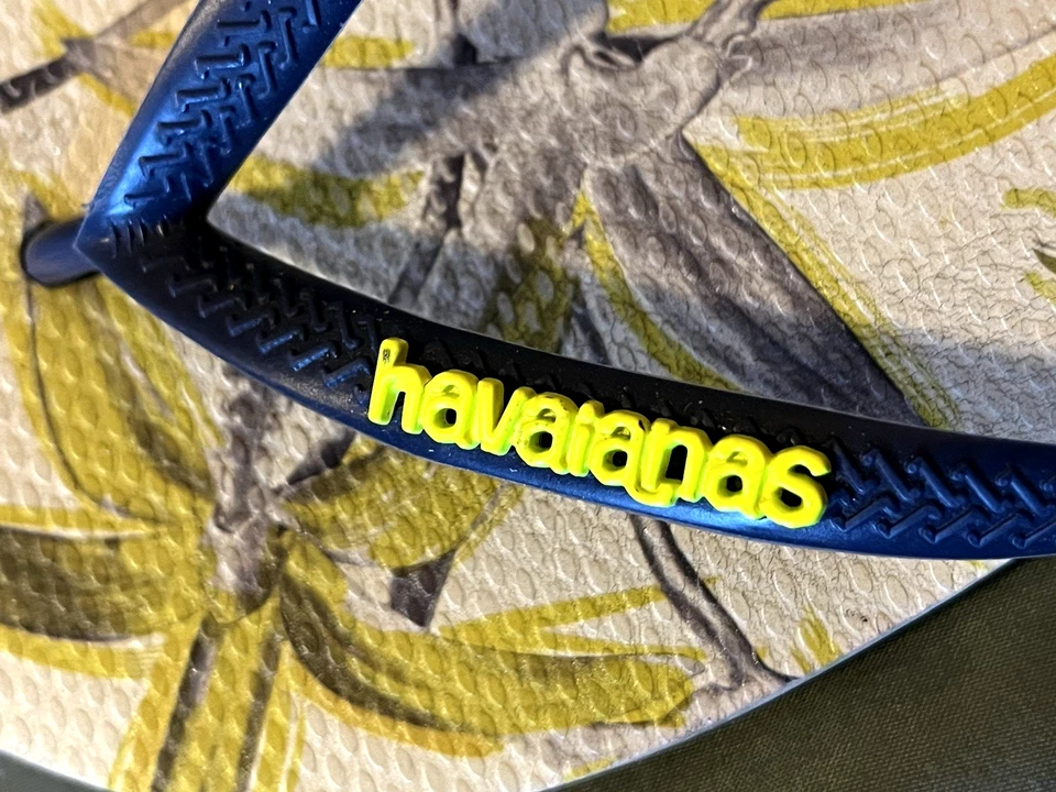 Chanclas Havaianas Delgadas Floral Palma Negro Amarillo Ducha Piscina Verano EE. UU. 9/10 Foto 2 de 4