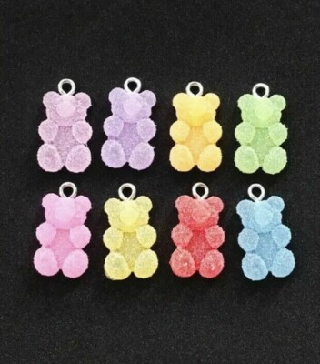10 X ZUCKER GUMMIBÄRCHEN CANDY CHARMS KUNSTHARZ ANHÄNGER SCHMUCKHERSTELLUNG GLITZER