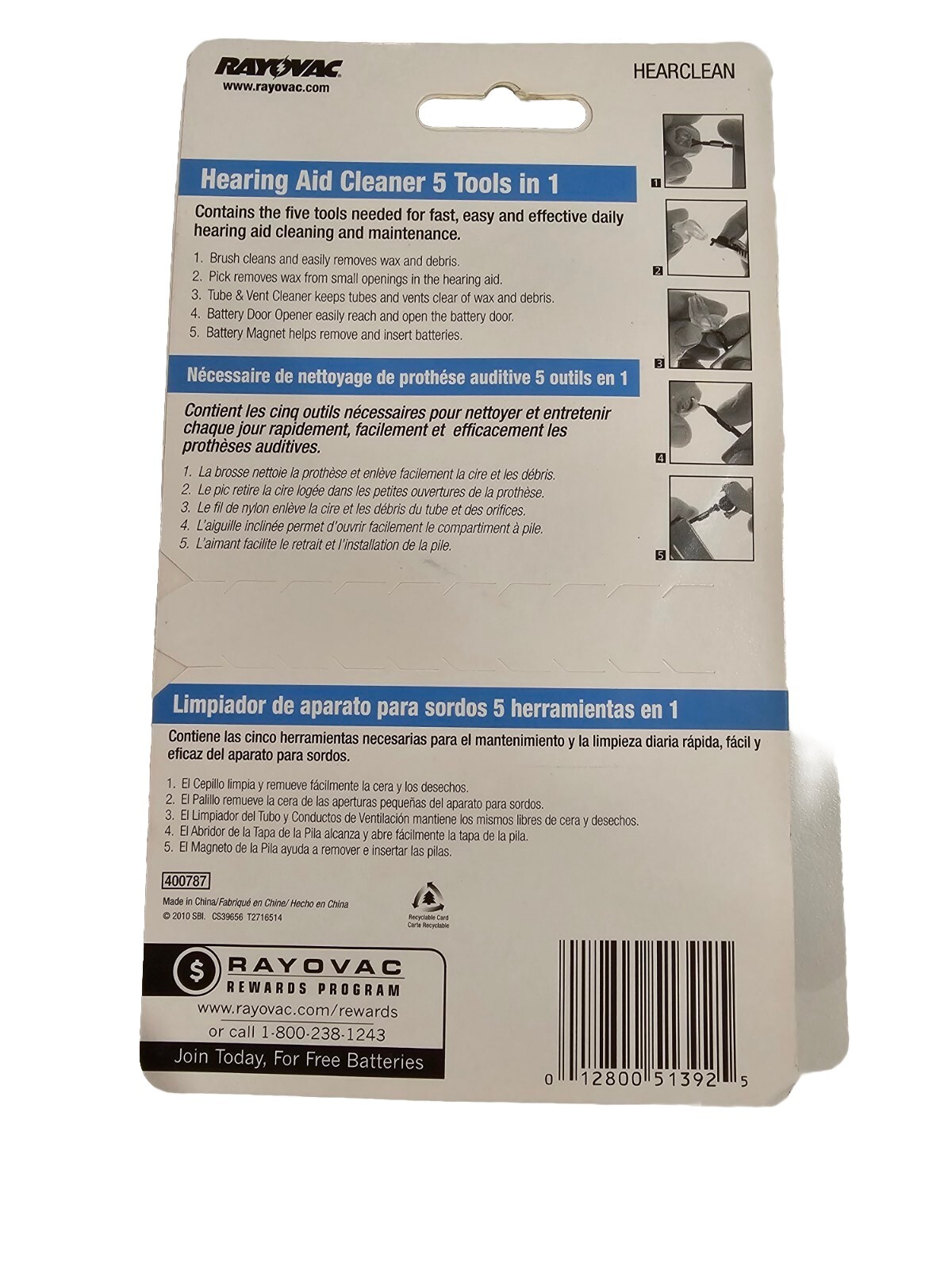 Rayovac Hearing Aid Cleaner kit 5 Tools In 1 Works With All Hearing Aids
