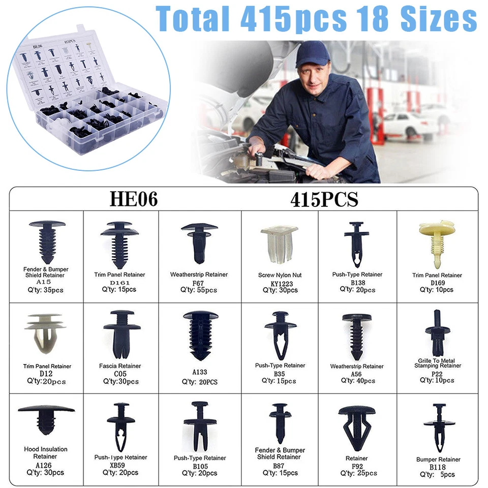 Pro. Auto Car Body Plastic Push Pin Rivet Fasteners Trim Panel Moulding Clip-NEW - image 2 of 4