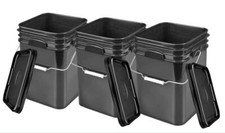 4 Gallon Black Square Food Grade Bucket Pail with gasket Lid  Pack of 3 