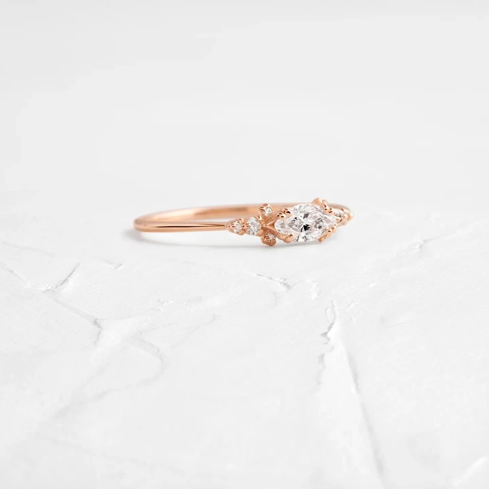 925 Sterling Silver Moissanite Cluster Rose Gold Plated Women Ring US Duty Free - Image 3 of 4