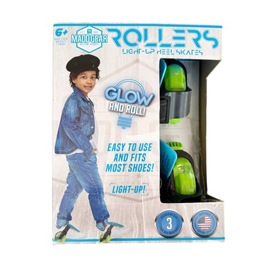 Madd Gear Rollers Light-Up Heel Skates Glow And Roll 6+ Ages Blue & Green