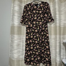 LOFT Black Pink Flower Floral Dress Sz 6P 6 Petite NWT