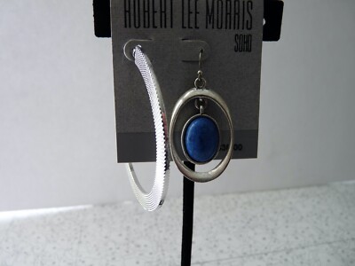 MIX IT UP! Robert Lee Morris Silver Plated Textured Hoop Blue Stone Drop Earring