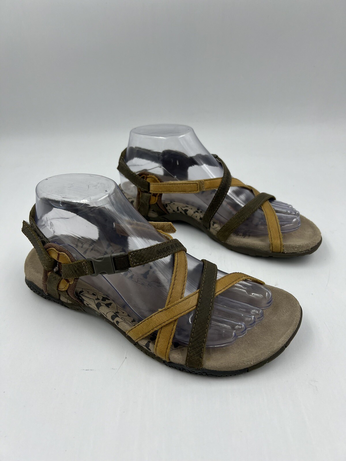 Sandali Merrell San Remo Slingback Donna 7 Oliva Marrone Pelle Cinturino Utilità