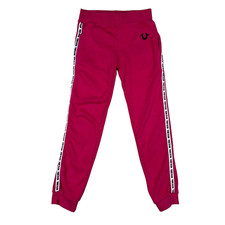 True Religion Pants Girls Youth Medium Pink Striped Joggers Sweatpants Tapered