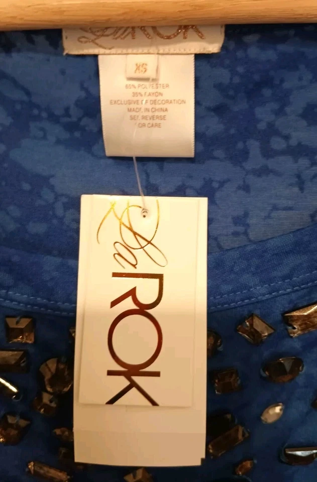 Camisa Pullover LaRok Mujer XS Azul Manga Corta Joyas Foto 4 de 4