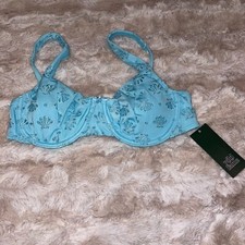    Wild Fable Blue Shell Embroidered Underwire Bikini Top Size S 4-6 NWT