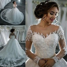 Long Sleeves White Wedding Dresses Bridal Gowns Plus Size Custom Made