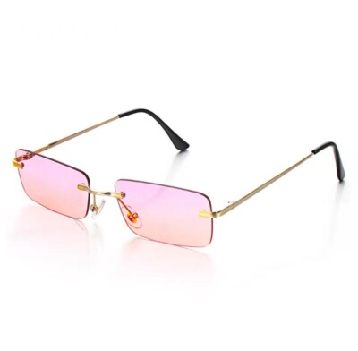 Brille ohne Stärke Randlos Lila-Pink Mode Unisex Rahmenlos Damen Herren Vintage