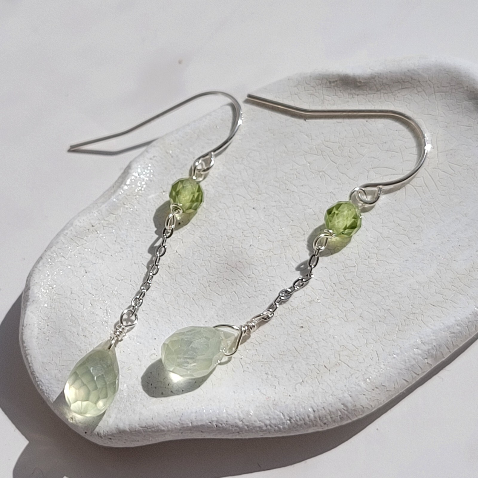 Boucles d'oreilles argent 925 pierre précieuse prehnite péridot véritable