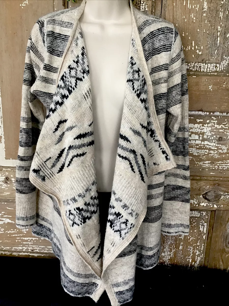 NWT $119 Lucky Brand Open Front Cardigan Duster Small Ivory Black Gray  Waterfall