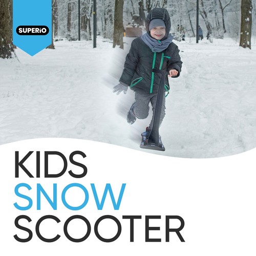 Superio Kids Snow Scooter Sled, Sliding Ski Snowboard with Grip Handle, Blue - 第 3/6 張圖片