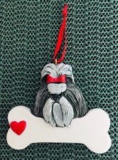 Shih Tzu Dog Christmas Ornament  Bone with Red Heart