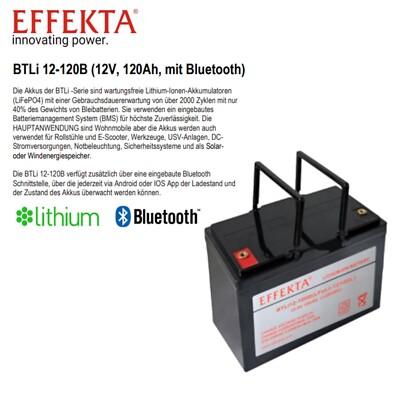Effekta 12V 120Ah Smart (0% MwSt.*) Lithium 12V Batterie BMS Bluetooth LiFePO4