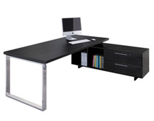 Scrivania Ufficio Direzionale Manageriale studio con mobile ad L 2 cassetti nero