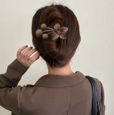 Women Brown Floral Acrylic Hair Claw Hair Clip Non Slip All Hair Types Strong