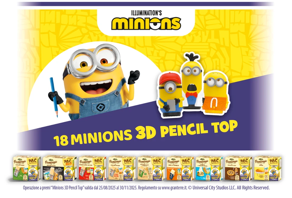 MINIONS 3D PENCIL TOP PERSONAGGI A SCELTA PARMAREGGIO ABC DELLA MERENDA 2025