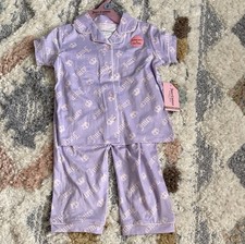 Juicy Couture Girls 3T 2-Piece Pajama Set Short Sleeve Button Purple Logo