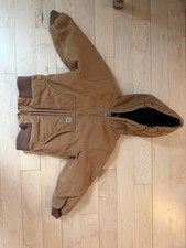 Carhartt Boys Hooded Brown Canvas Jacket 4T Insulated Full Zip Outdoor