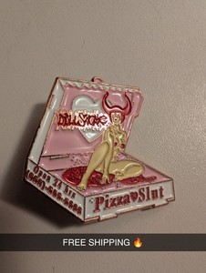 Devil’s Kiss Pizza Enamel Pin – “Pizza Slu*” Novelty Lapel Pin –USED🔥