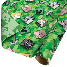 Minecraft Reversible Wrapping Paper 30" x 192" 1 Roll for All Occasions
