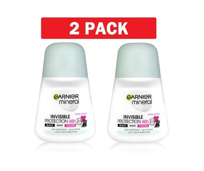 2 Pack GARNIER Invisible Protection 48h Anti Marks Stains Roll On Deodorant 50ml