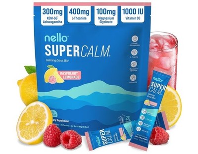 Nello Supercalm Powdered Drink Mix, Cortisol Reducer and Sleep Aid 20 Count