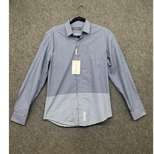 Salvatore Ferragamo Mens Blue Geometric Micro Print Button Down Shirt Size M NEW