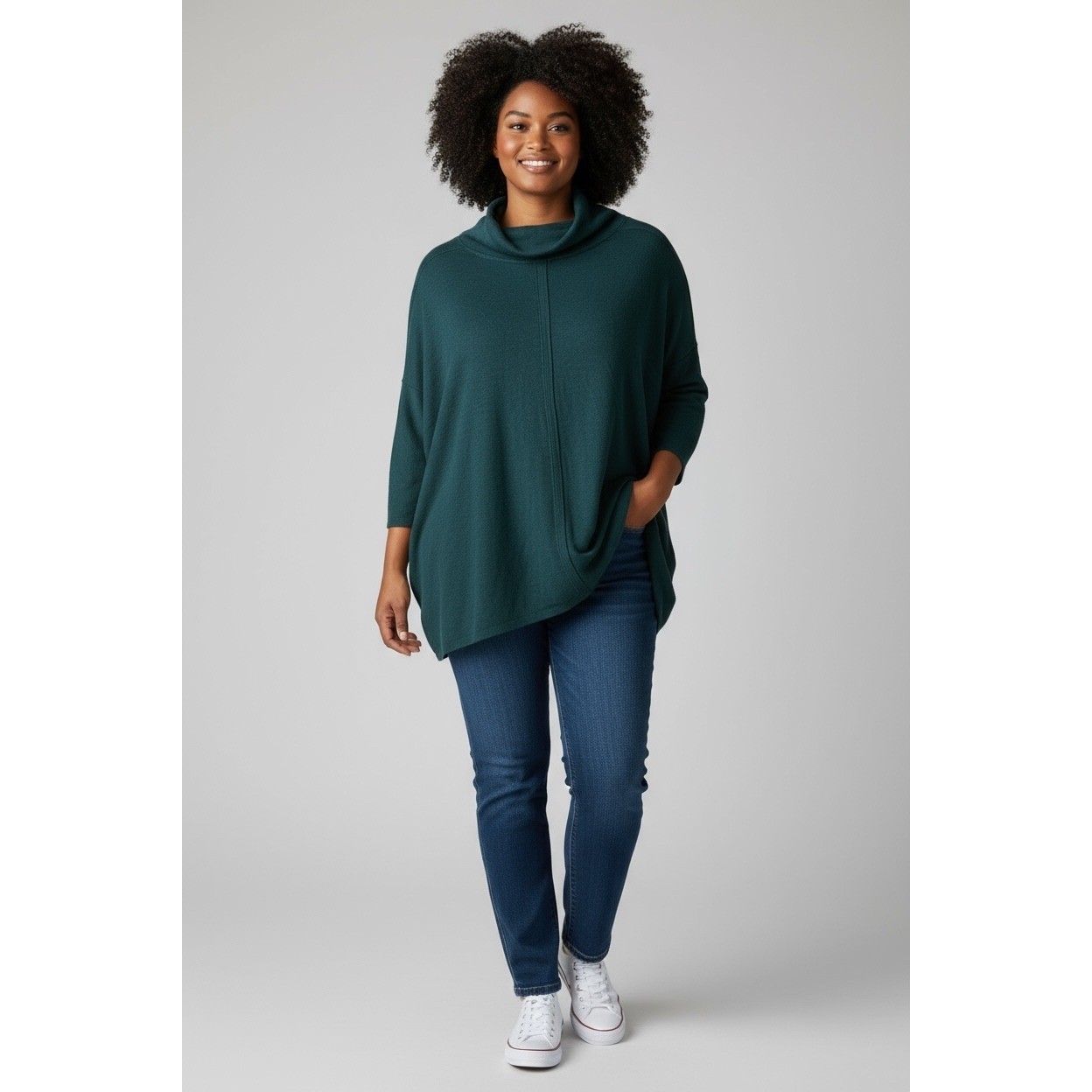 Pure J. Jill Women XL Petite Turtleneck Tunic Sweater Blue Knit Pointed Hem Fall