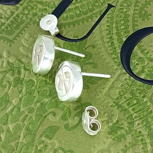 Gucci Interlocking G Stud Earrings Sterling Silver 925 W/Pouch - Picture 20 of 24