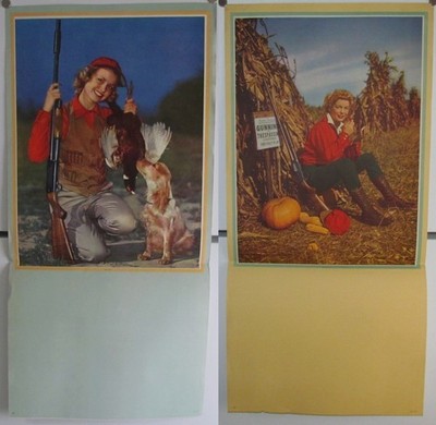 Two 1950's Salesman Sample Pin Up Prints, Outdoor Girls with Guns