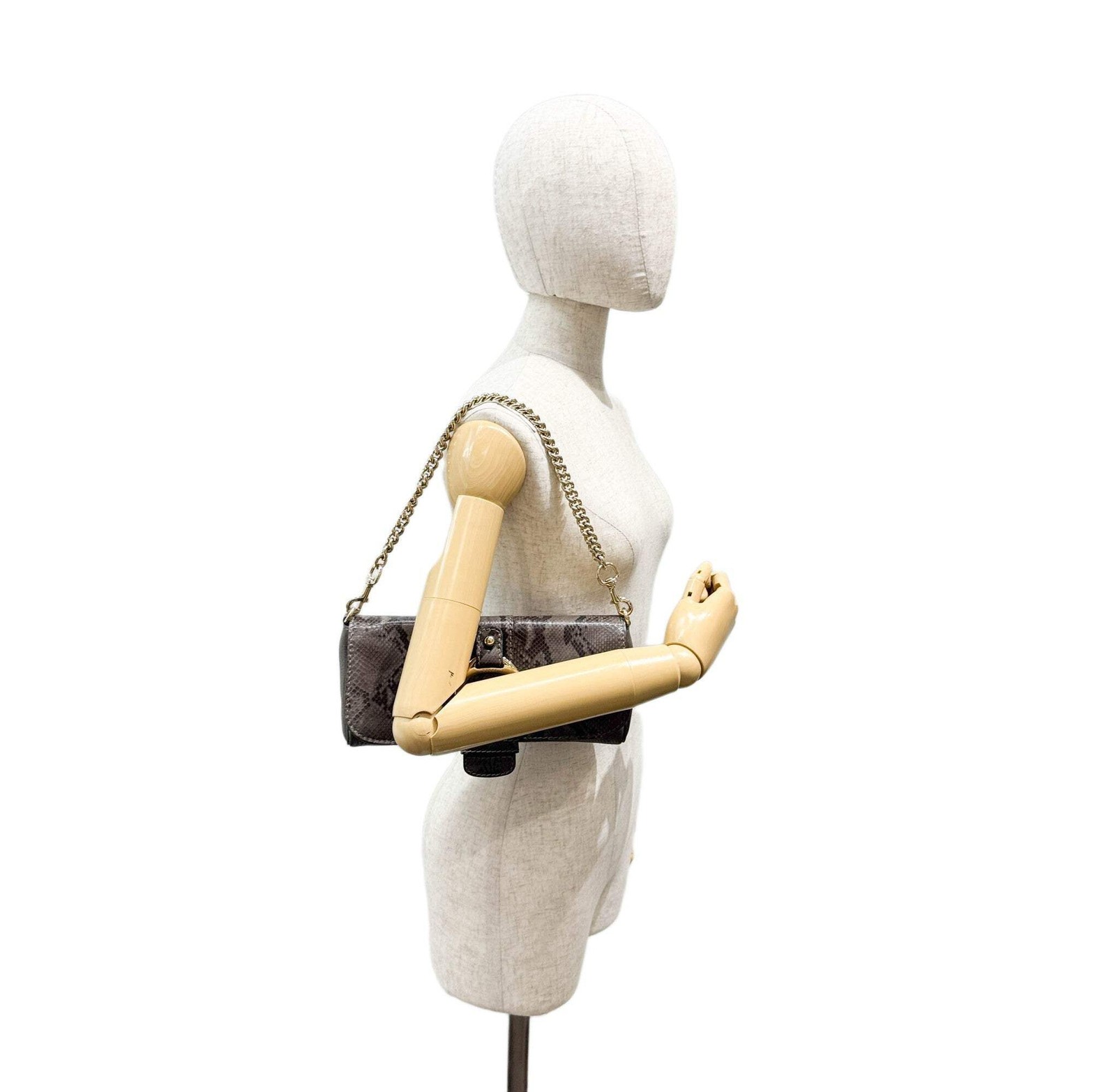 GUCCI Stirrup Gray Python Embossed Leather Should… - image 3