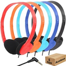 Durable Bulk 5Pack Student Headphones, Comfortable Wired OnEar Classroom Set