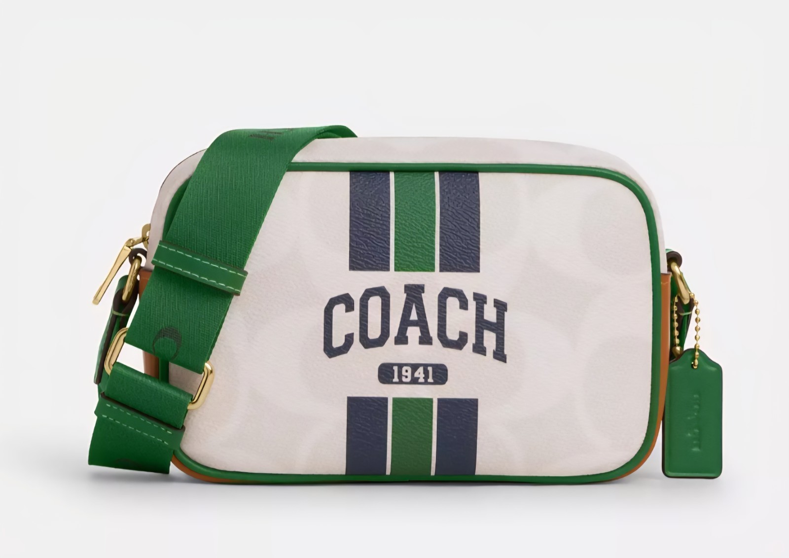 NWT COACH Mini Jamie Camera Bag In Signature Canvas With Varsity Stripe CBM36