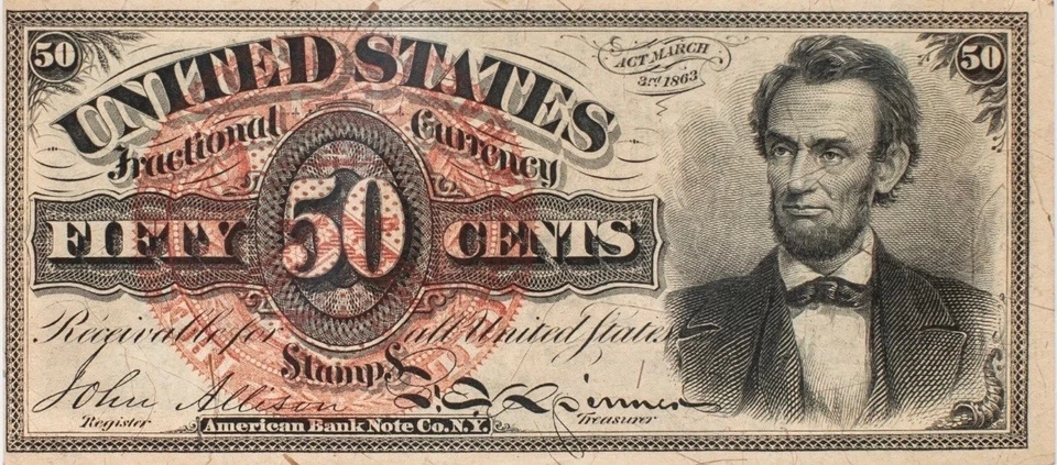 Fifty Cents 50C Fractional Currency 4th Issue Abraham Lincoln Higher Grade AU?! - Image 2 of 3