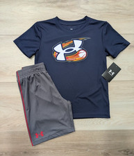 NWT Under Armour Boys 6 Shorts Set Blue/Red Big Sports Logo