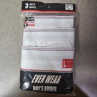 Vintage Boy's White EVER WEAR Briefs 100%  Cotton Large (3 In Pack) NIP