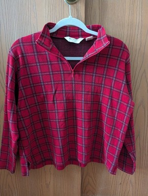 Bechamel Red Plaid Cotton Flannel 1/4 Zip Mock Neck Top PM Long Sleeve