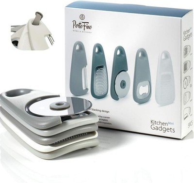 PortoFino Kitchen Gadgets Set 5 Pieces, Includes Pizza Cutter, Cheese Grater,