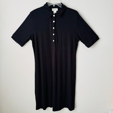 Neiman Marcus Exclusive Shirt Dress Womens L Black Collared Short Sleeve Rayon B