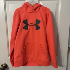 Under Armour Girls Medium Loose Fit Hoodie Front Pocket Orangish/Pink