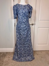 Xscape Blue Sequin Lace Sheath Gown Formal Gala Prom Mother Bride Altered