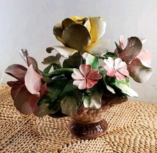 Vtg. Italian Capodimonte Porcelain Floral Centerpiece Basket 8" 10" Italy