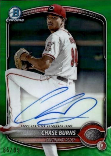 2025 Bowman Chrome Autographs Green Refractor #CPA-CB Chase Burns #/99 Reds