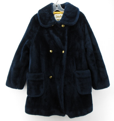 VINTAGE White Stag Jacket Women Small Blue Teddy Bear Faux Fur Coat 70s USA *